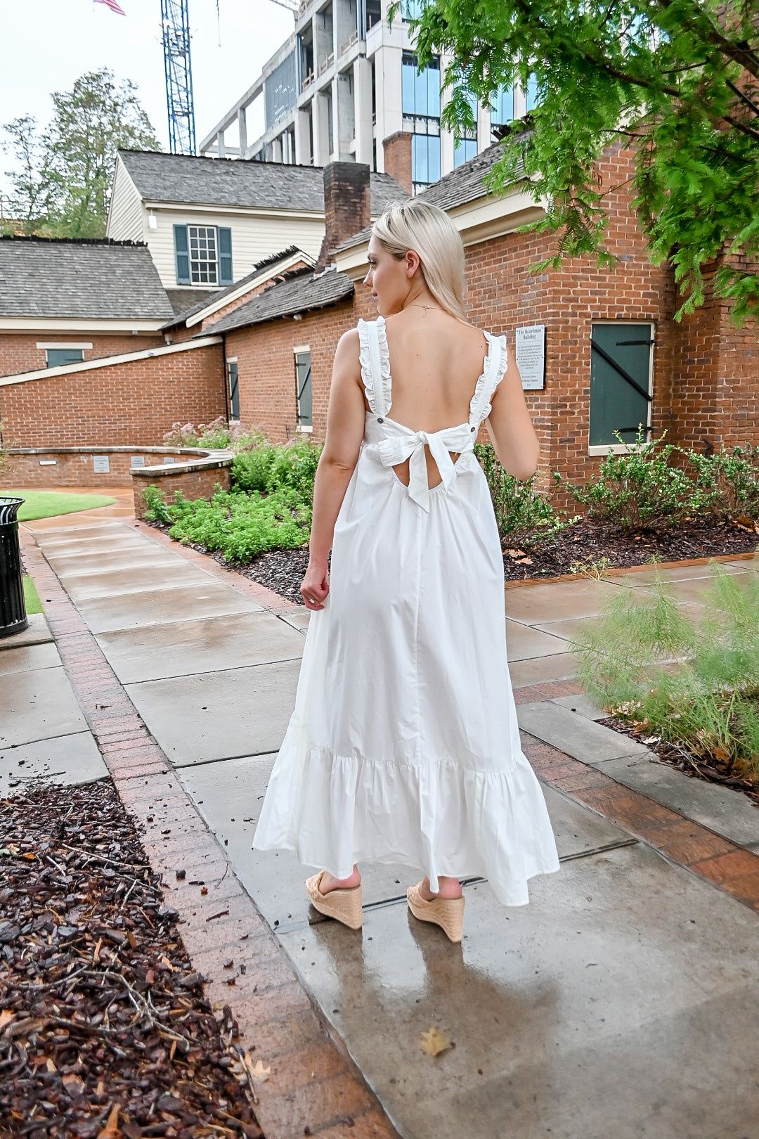 Ruffle Tie Back Maxi Dress- White LARGE