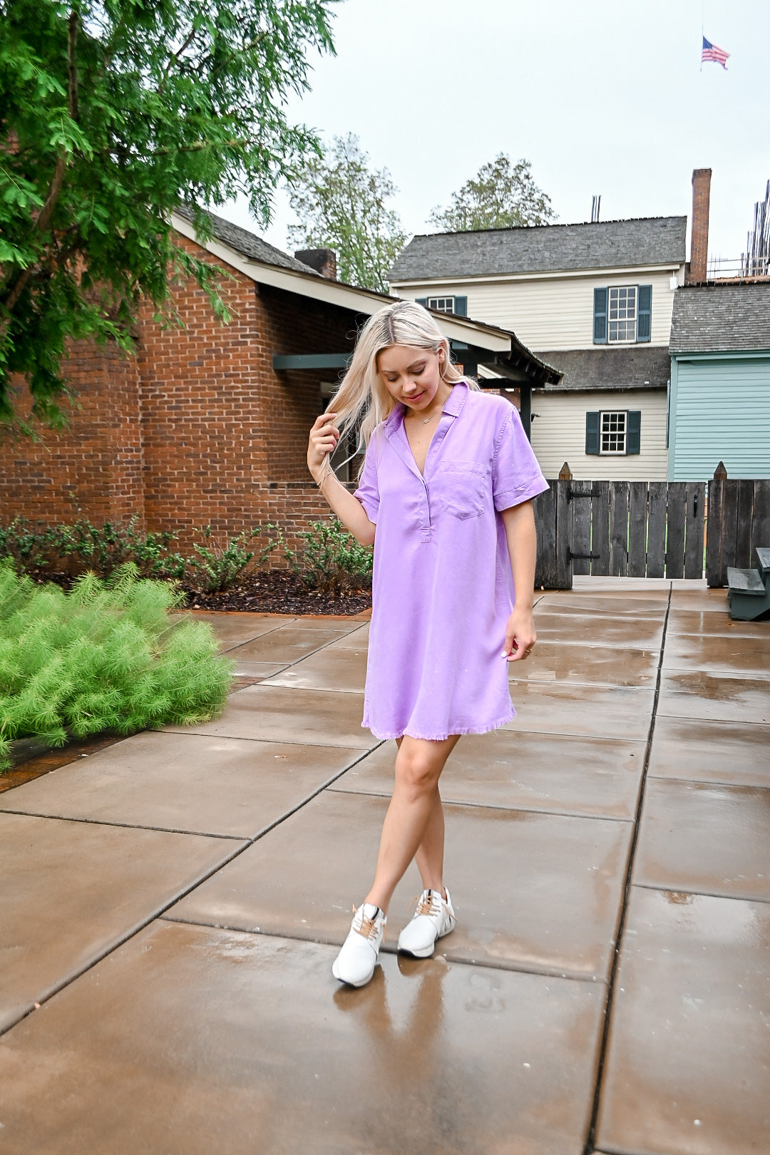 Washed Denim Shirt Dress-Purple MEDIUM