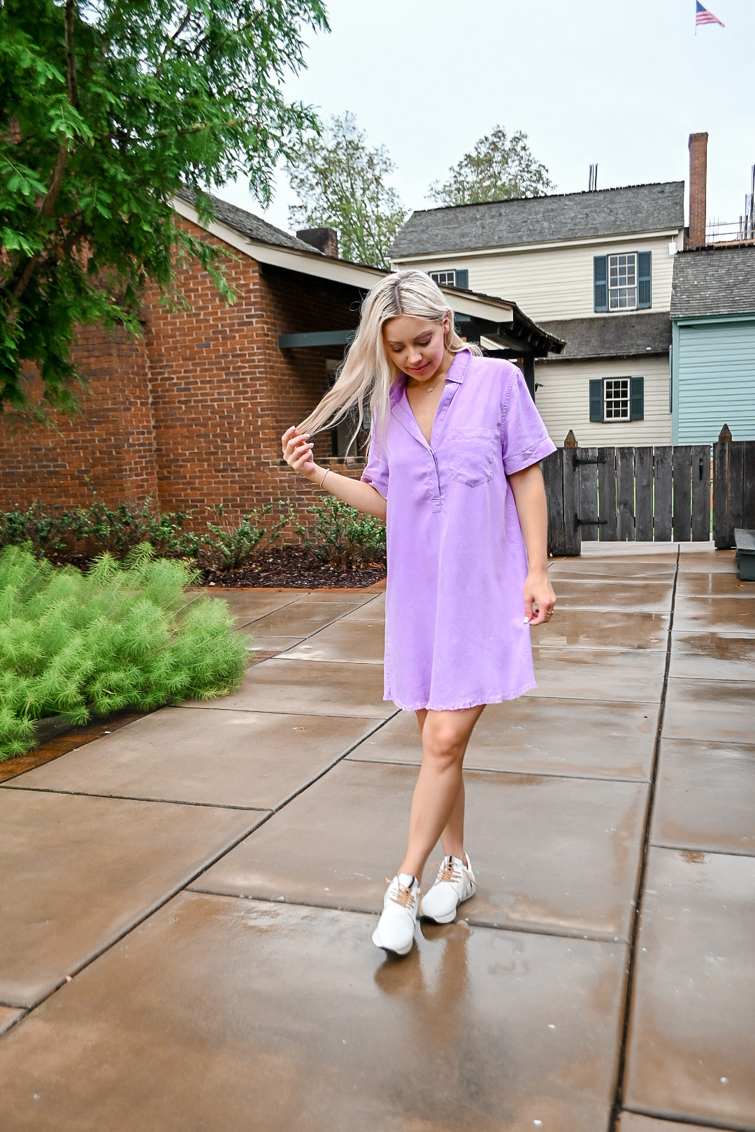 Washed Denim Shirt Dress-Purple MEDIUM