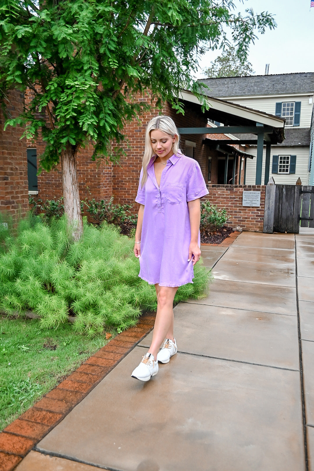 open lace back dress Marissa Purple Denim Mini Dress – Get That Trend main image 1