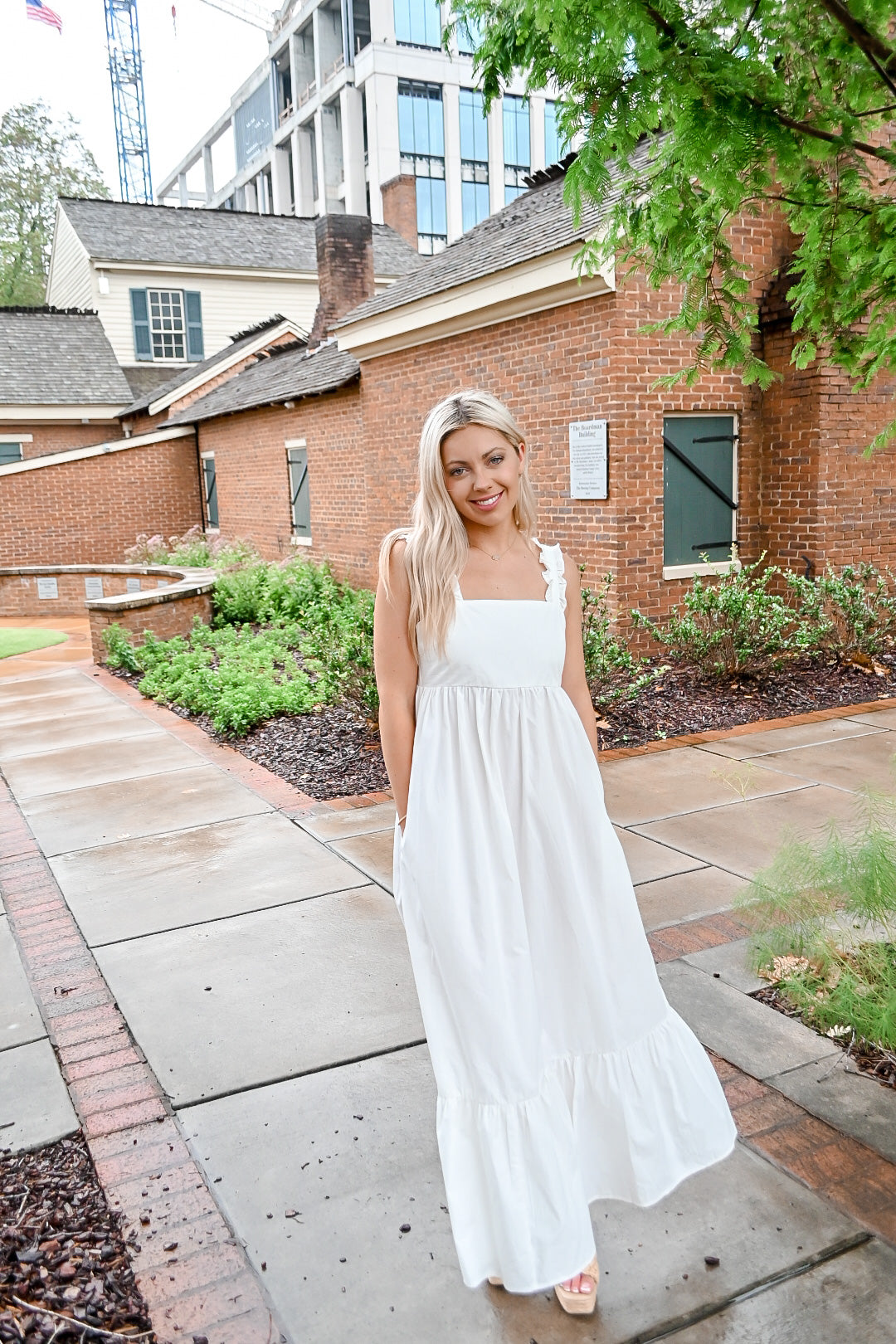 chinese dress ladies Elegant White V-Neck Ruffle Cut-Out Back Tie-Up Dress with Long Sleeve S / White
