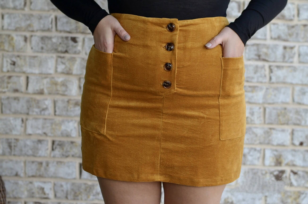 Corduroy Pocket Skirt Mustard M