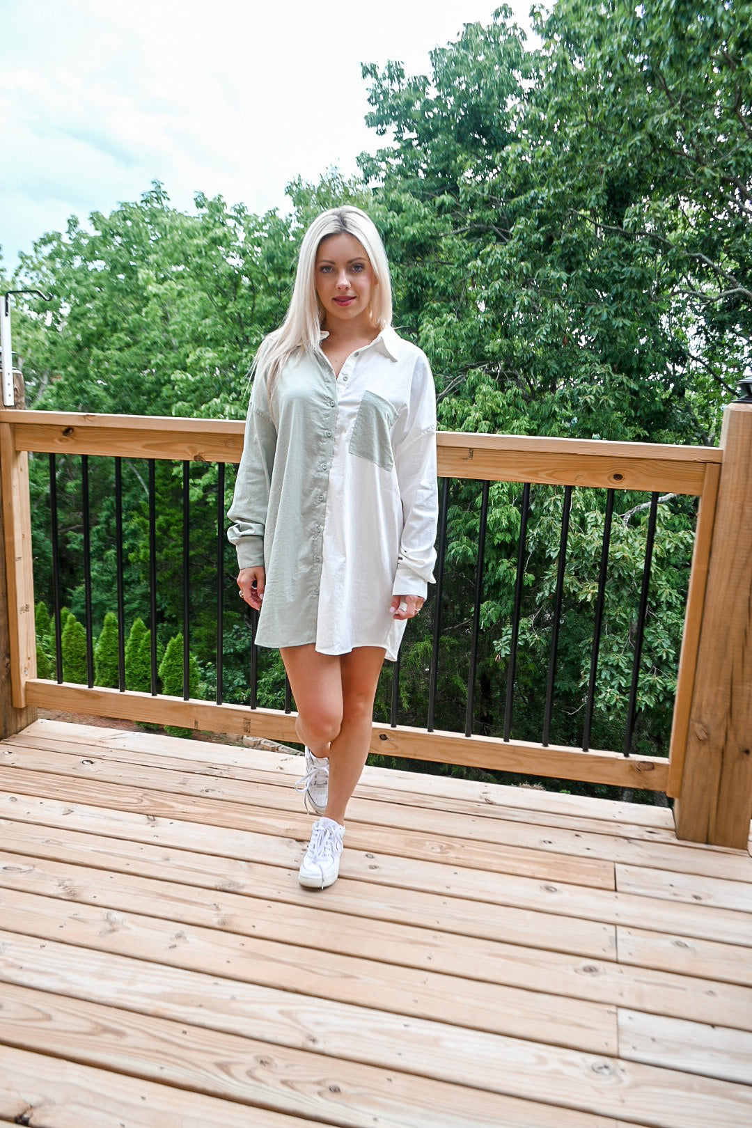 color block shirt dress Color Block Oversize Shirt/Dress- SAGE SMALL