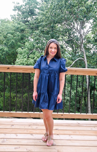 navy poplin shirt dress Quince Women's Poplin Drop Waist Shirt Dress, Navy, Size Large