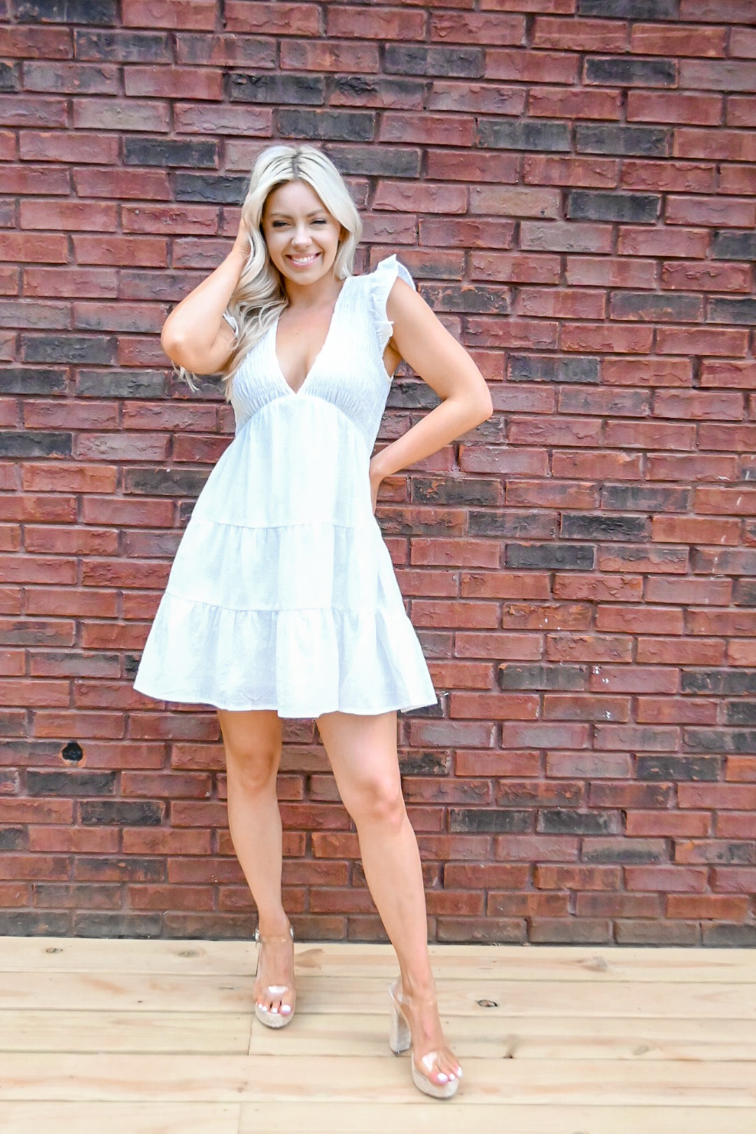 Smocked Tiered Dress- Ivory  Refuge Boutique
